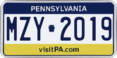 PA license plate MZY2019
