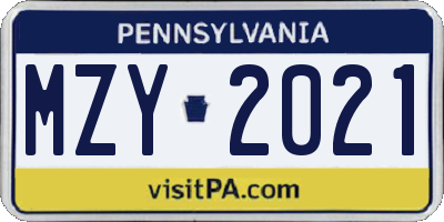 PA license plate MZY2021