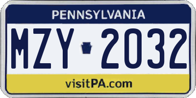 PA license plate MZY2032