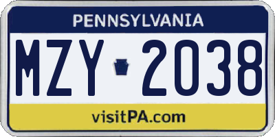 PA license plate MZY2038