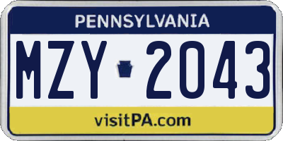 PA license plate MZY2043