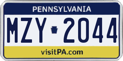 PA license plate MZY2044