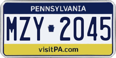 PA license plate MZY2045