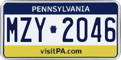 PA license plate MZY2046
