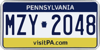 PA license plate MZY2048