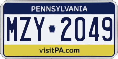 PA license plate MZY2049