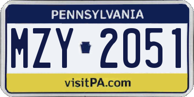 PA license plate MZY2051