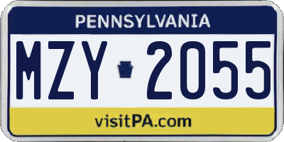 PA license plate MZY2055