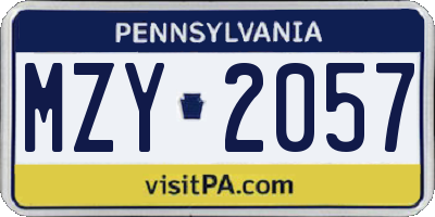 PA license plate MZY2057