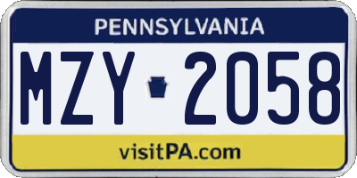PA license plate MZY2058