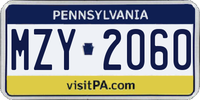 PA license plate MZY2060