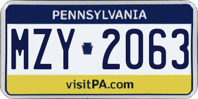 PA license plate MZY2063