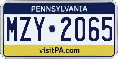 PA license plate MZY2065