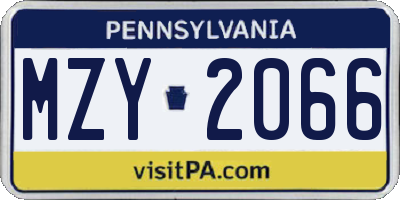 PA license plate MZY2066