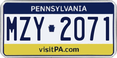 PA license plate MZY2071