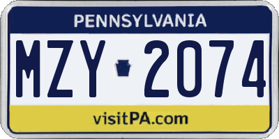 PA license plate MZY2074
