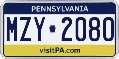 PA license plate MZY2080