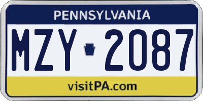 PA license plate MZY2087