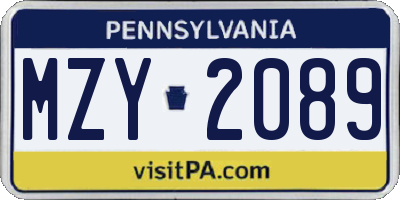 PA license plate MZY2089