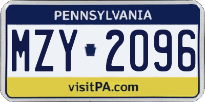 PA license plate MZY2096