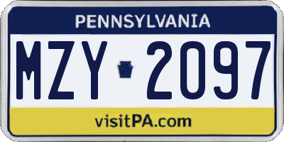 PA license plate MZY2097