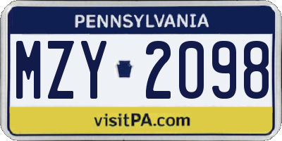 PA license plate MZY2098