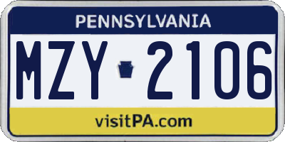 PA license plate MZY2106