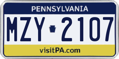 PA license plate MZY2107