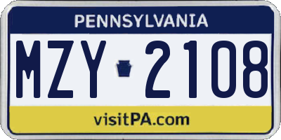 PA license plate MZY2108