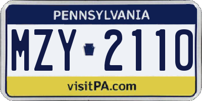 PA license plate MZY2110