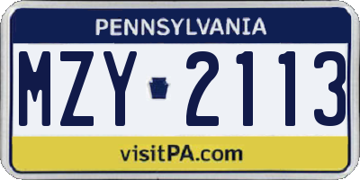 PA license plate MZY2113