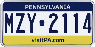 PA license plate MZY2114