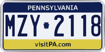 PA license plate MZY2118