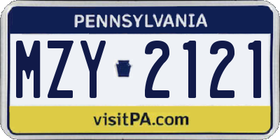 PA license plate MZY2121