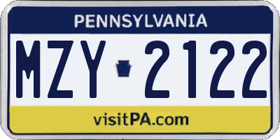 PA license plate MZY2122