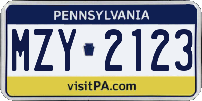 PA license plate MZY2123