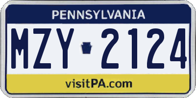 PA license plate MZY2124