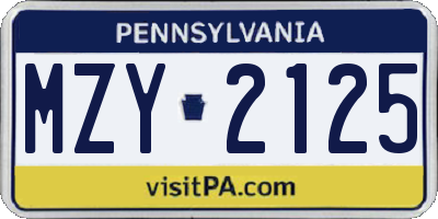 PA license plate MZY2125