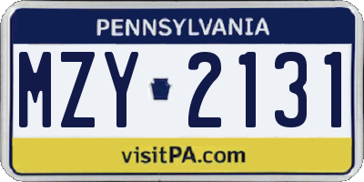 PA license plate MZY2131