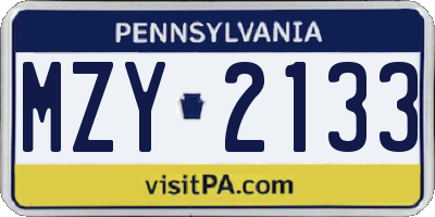 PA license plate MZY2133