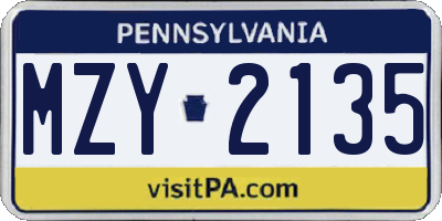 PA license plate MZY2135