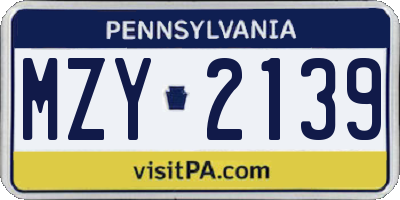 PA license plate MZY2139