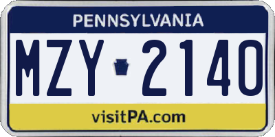 PA license plate MZY2140