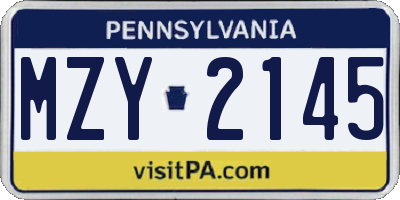 PA license plate MZY2145