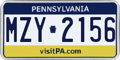 PA license plate MZY2156