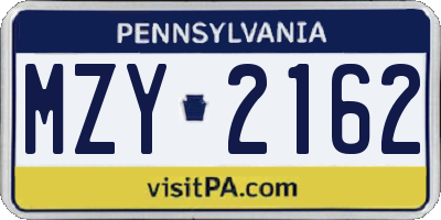 PA license plate MZY2162