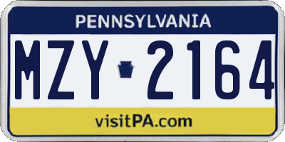 PA license plate MZY2164