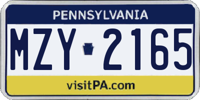 PA license plate MZY2165
