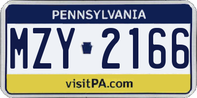 PA license plate MZY2166