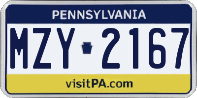 PA license plate MZY2167